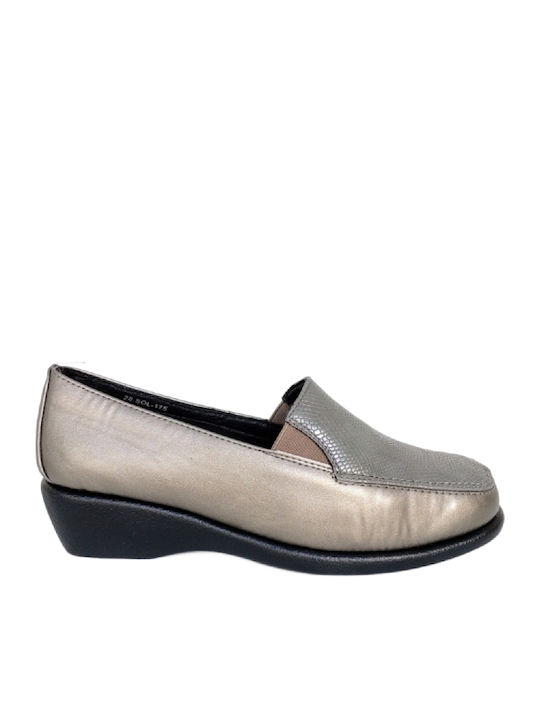 Δερμάτινα Γυναικεία Loafers σε Ασημί Χρώμα