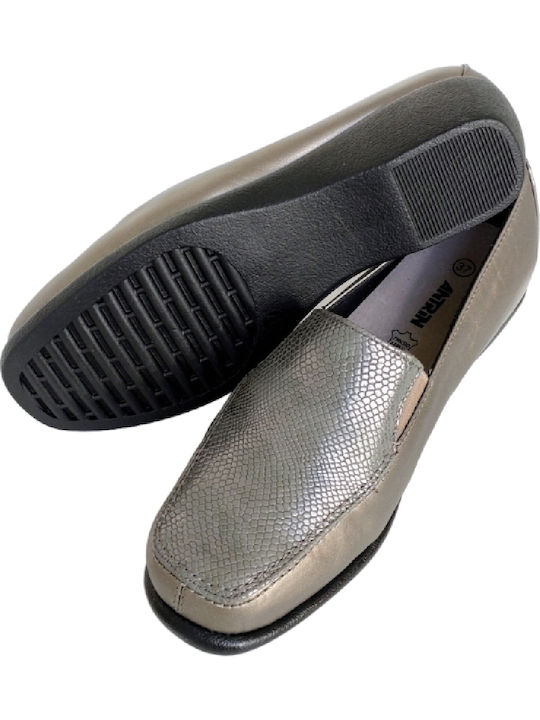Δερμάτινα Γυναικεία Loafers σε Ασημί Χρώμα