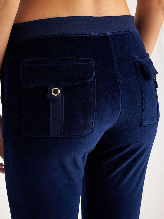 Sweatpants Flared Velvet Blue