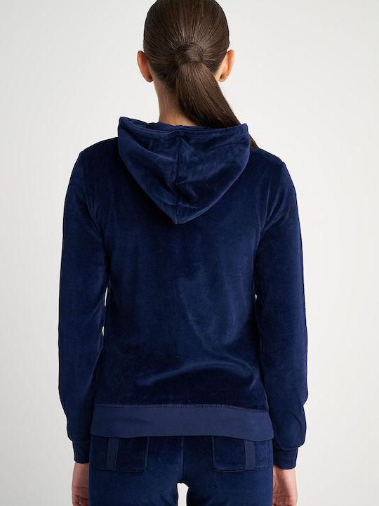 SugarFree Women's Hooded Velvet Cardigan Blue