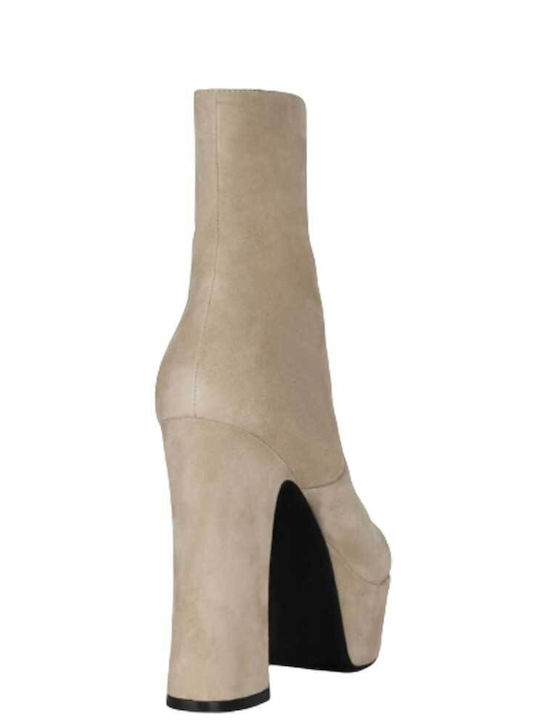 Suede Women's Ankle Boots with High Heel Beige
