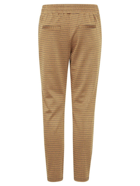 ICHI Kate Women's Fabric Capri Trousers Checked Brown