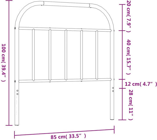 vidaXL Bed Headboard made of Metal Black 80cm