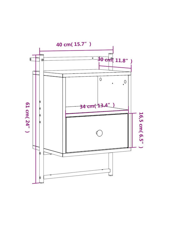 Nachttische Metall Smoky Oak 2Stück 40x30x61cm