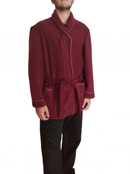 Αφοί Γιαννακόπουλοι Men's Winter Fleece Pajama Robe Burgundy