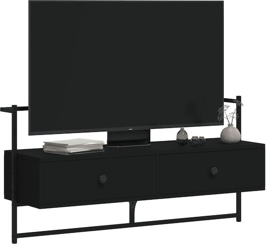 TV Stand Wooden Wall-mounted Black Velvet-Black Metal L100.5xW30xH51cm
