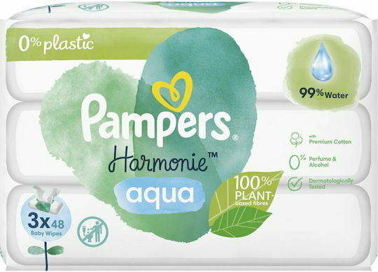 Pampers Harmonie Aqua Hypoallergene Baby-Feuchttücher mit 99% Wasser ohne Duftfrei Alkohol- und Parabene 18x48 Stück pro Packung