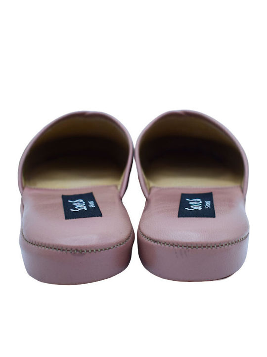Leather Winter Women's Slippers Pink