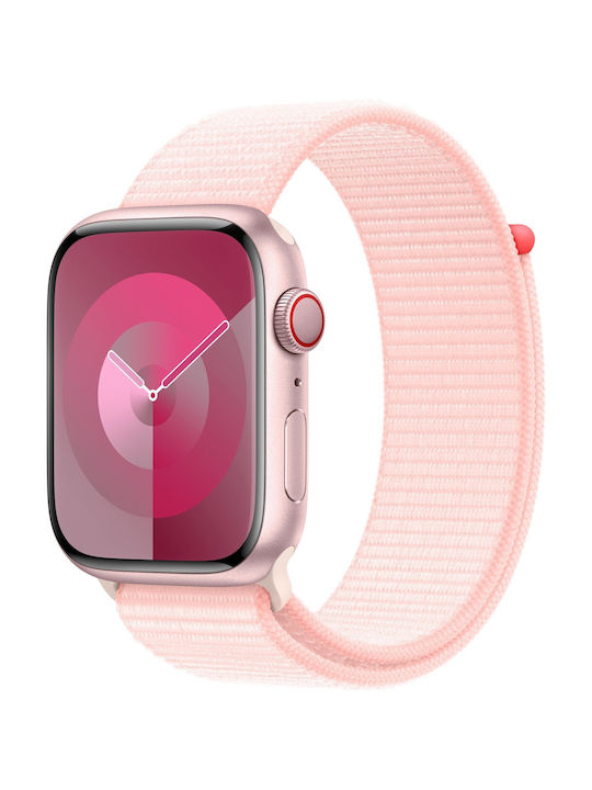 Apple Watch Series 9 Cellular Aluminium 45mm Αδιάβροχο με eSIM και Παλμογράφο (Pink με Sport Loop Light Pink)