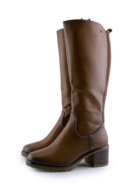 Via Dos Medium Heel Women's Boots with Zipper Tabac Brown