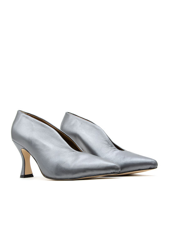 Leder Pumps mit hohem Absatz Silber