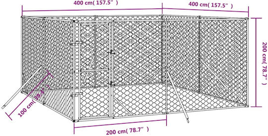 vidaXL Металик Парк За Кучета 400x400x200см Сребрист
