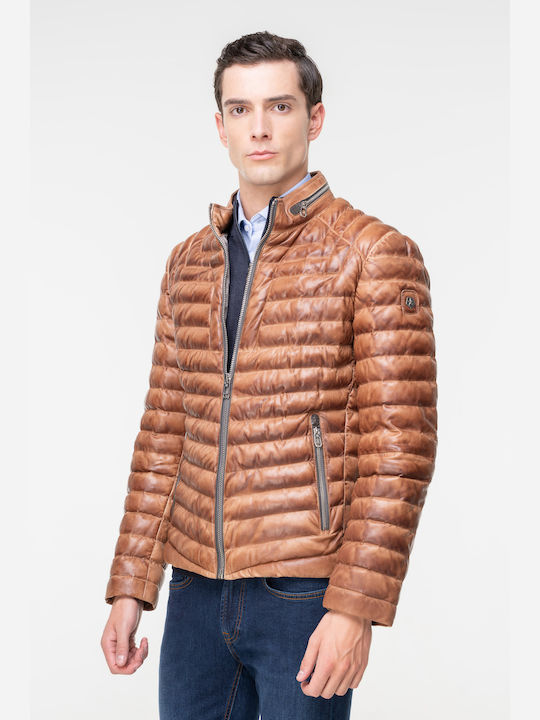 Milestone Herren Winter Jacke Leder Cognac