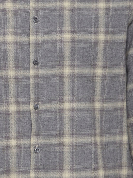 Long-sleeved Cotton Shirt Checked Gray