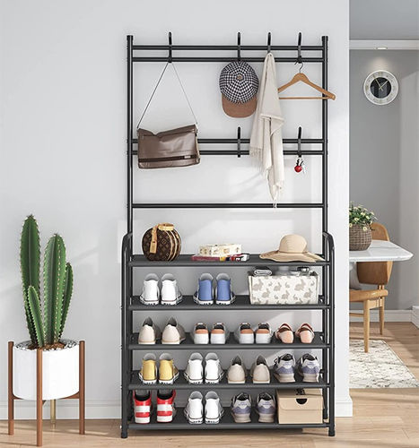 HP-25671 Entry Furniture with Hanger & Shoe Rack Black 80x26x168cm