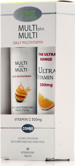 Power Of Nature Multivitamin Multi + Multi Stevia 24 eff tabs & Vitamin C 500mg Orange 20 eff tabs for Energy & Immune System Boost