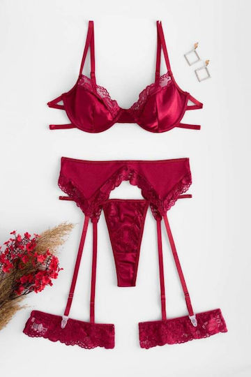 Decoro Set Sexy De Lenjerie Cu Jartiere Burgundy