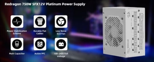 Redragon 750W Λευκό Τροφοδοτικό Υπολογιστή Full Modular 80 Plus Platinum (28.08.0005)