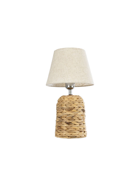 GloboStar Wood Table Lamp for Socket E27 with Beige Shade and Blue Base