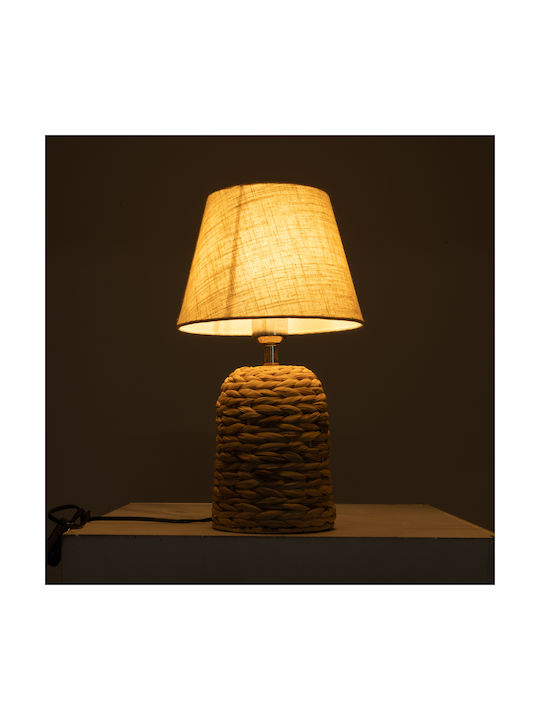 GloboStar Wood Table Lamp for Socket E27 with Beige Shade and Blue Base