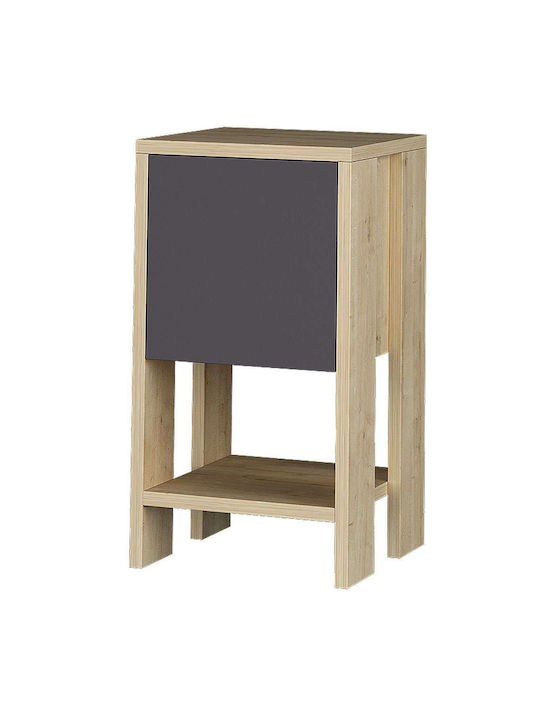 Sidon Wooden Bedside Table Φυσικό Οξιάς / Ανθρακί 30x30x55cm