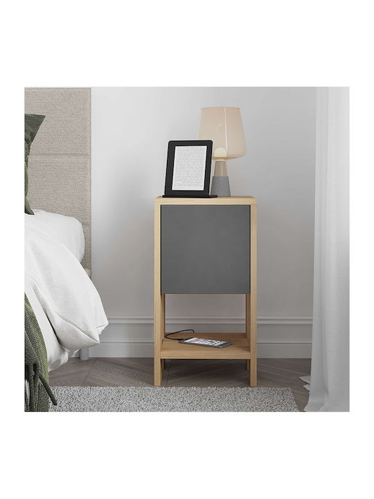 Sidon Wooden Bedside Table Φυσικό Οξιάς / Ανθρακί 30x30x55cm