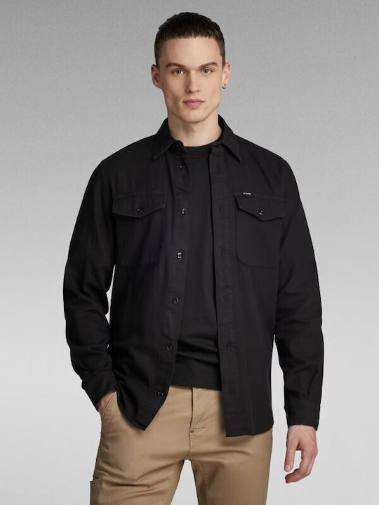 G-Star Raw Marine Ανδρικό Πουκάμισο Overshirt Μακρυμάνικo Βαμβακερό με Στενή Γραμμή Μαύρο