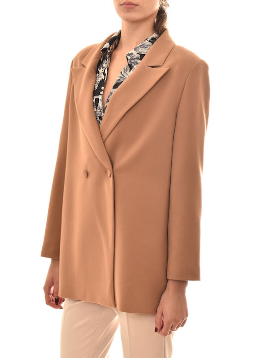 MY T Damen Gekreuzt Blazer Beige