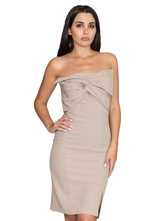 Figl Mini Abendkleid Trägerlos Beige