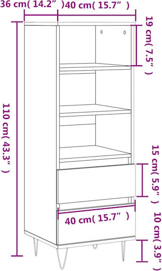 White Bookcase 40x36x110 cm