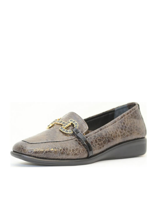 Δερμάτινα Γυναικεία Loafers σε Γκρι Χρώμα