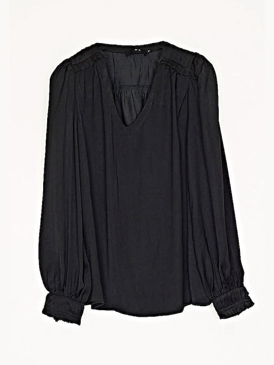 Cuca Tunic Long Sleeve with V Neck Black