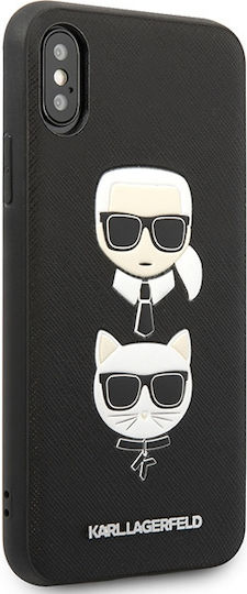 Karl Lagerfeld Saffiano Ikonik Karl&Choupette Head Back Cover Synthetic Leather / Plastic / Silicone Black (iPhone XS Max)