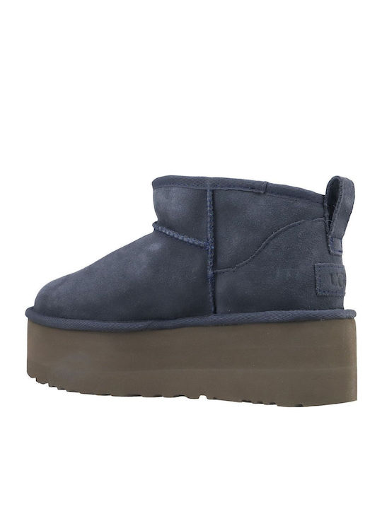 Classic Ultra Mini Platform Suede Γυναικεία Μποτάκια Μπλε