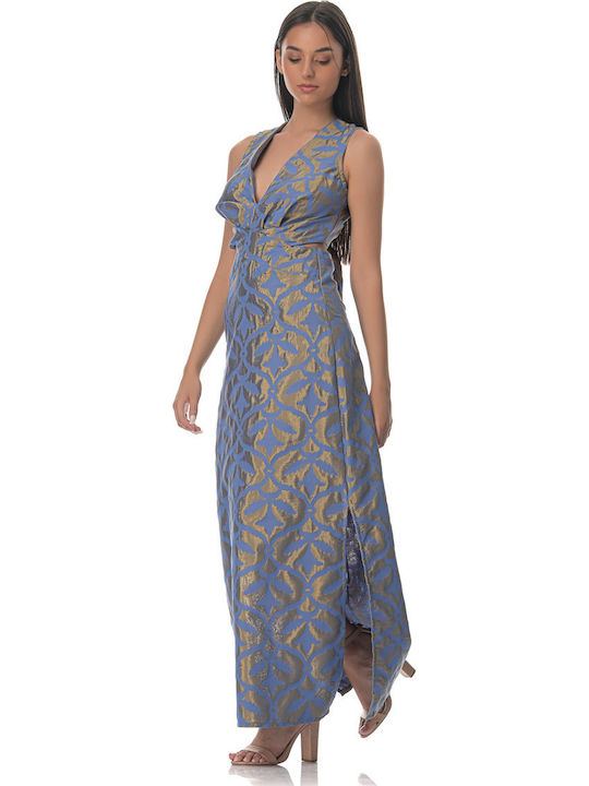 Summer Maxi Evening Dress with Slit Blue