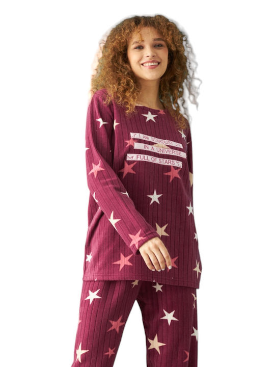 Siyah Inci Winter Fleece Women's Nightdress Burgundy