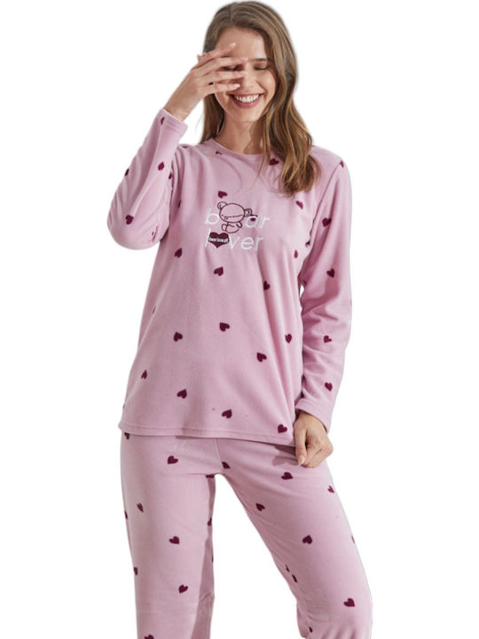 Siyah Inci Χειμερινό Fleece Γυναικείο Νυχτικό Ροζ Bear