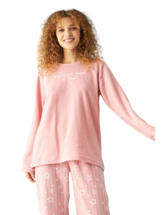Siyah Inci Iarnă Set pijama femei Fleece Roz