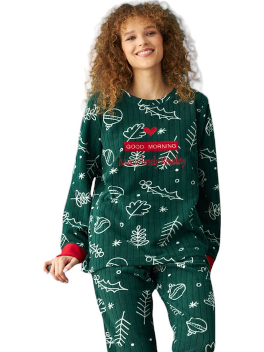 Siyah Inci Χειμερινό Fleece Γυναικείο Νυχτικό Πράσινο