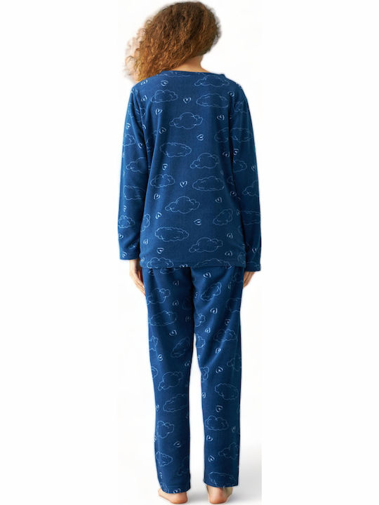 Siyah Inci Χειμερινό Fleece Γυναικείο Νυχτικό Μπλε