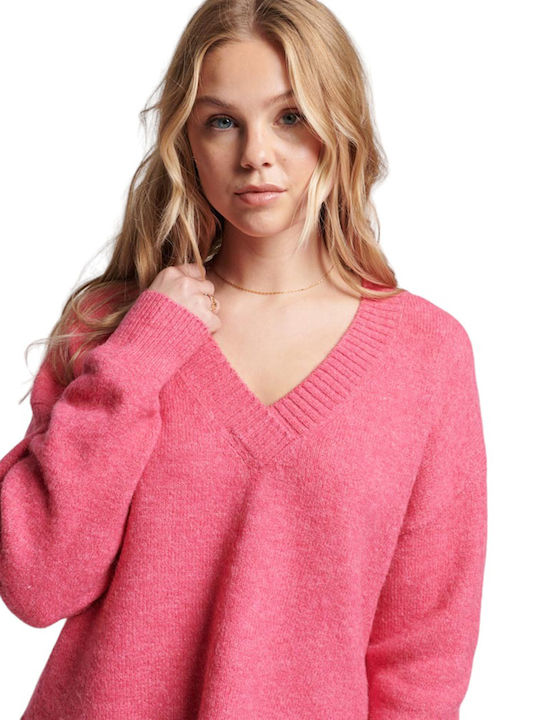 Superdry Women's Long Sleeve Sweater with V Neckline Pink