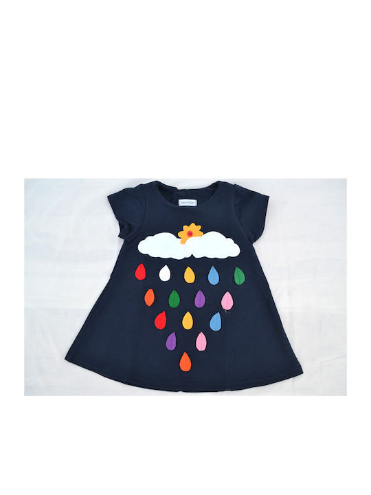 Happy Button Rainbow Kids Dress Sleeveless Blue