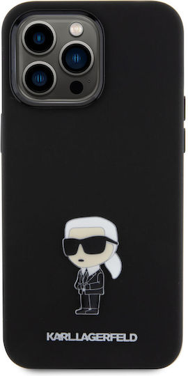 Karl Lagerfeld Ikonik Metal Pin Umschlag Rückseite Metallisch Schwarz (iPhone 15 Pro Max)