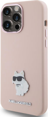 Karl Lagerfeld Choupette Umschlag Rückseite Metallisch Rosa (iPhone 15 Pro Max)