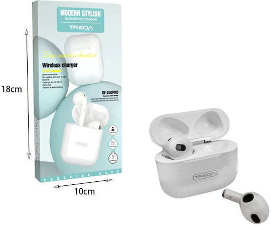 Treqa BT-200Pro Earbud Bluetooth Handsfree Ακουστικά με Θήκη Φόρτισης Λευκά