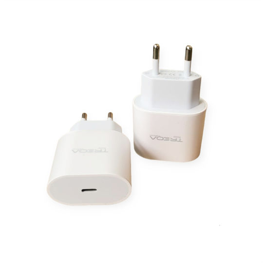Treqa Ladegerät ohne Kabel mit USB-C Anschluss 18W Stromlieferung Weißs (CS-222)