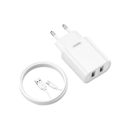 Remax Charger with 2 USB-A Ports and Cable micro USB Whites (RP-U35)