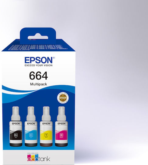 Epson 664 Γνήσιο Πακέτο 4 Μελανιών Εκτυπωτή InkJet Κίτρινο / Κυανό / Ματζέντα / Μαύρο (C13T66464A)
