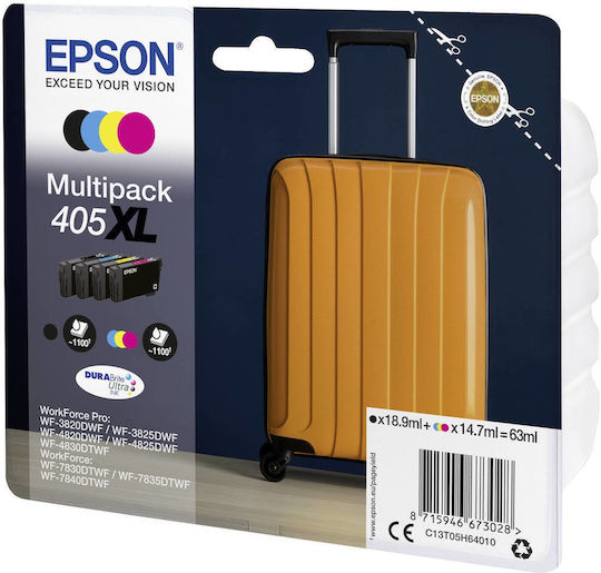 Epson 405XL Γνήσιο Πακέτο 4 Μελανιών Εκτυπωτή InkJet Κίτρινο / Κυανό / Ματζέντα / Μαύρο (C13T05H64010)