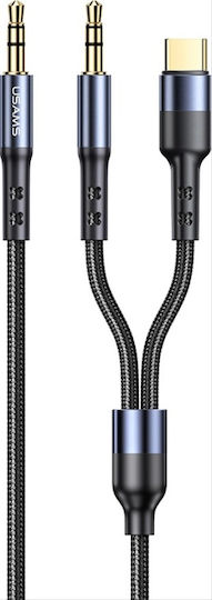 Usams US-SJ555 Geflochtenes USB 2.0 Kabel USB Typ-C Männlich - 3.5mm Schwarzes 1,2m SJ555YP01